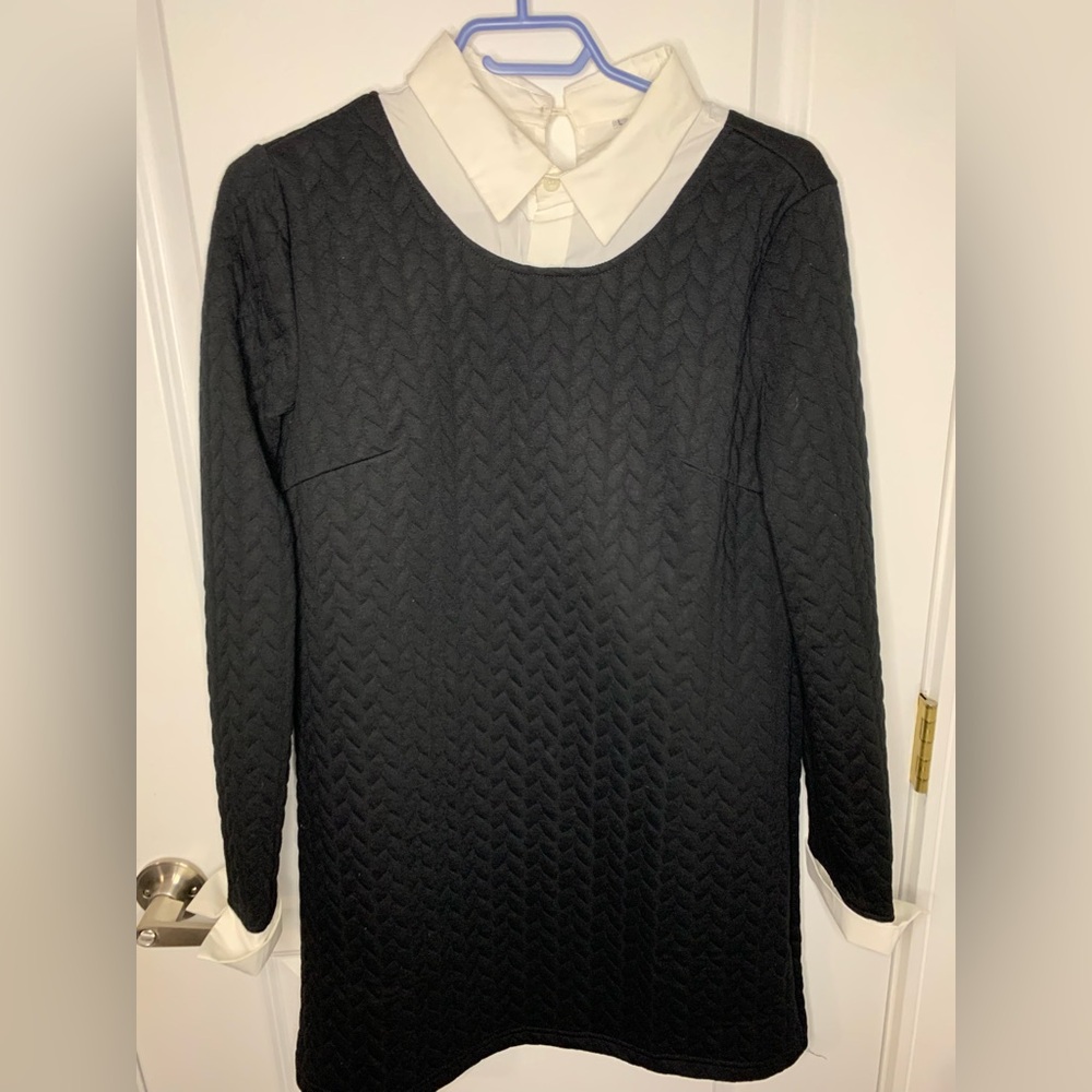 SHEIN Black Textured Dress with White Collar
